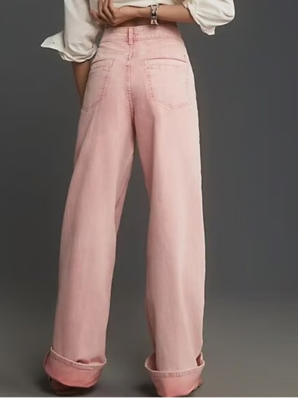 Pilcro Pink Cuffed Oversized High-Rise Wide-Leg Jeans, size 26 - Picture 3 of 13
